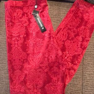 Red Damask Velvet Leggings
